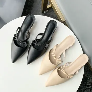Genuine Leather Pointed Toe Mules Shoes Women Fashion Kitten Heel flip flop Female Bow slippers 2020 Spring New Shoes Apricot
Genuine Leather Pointed Toe Mules Shoes Women Fashion Kitten Heel flip flop Female Bow slippers 2020 Spring New Shoes Apricot