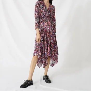 V-neck Asymmetrical Colorful Women's Dress Prairie Chic Flower Print Long Sleeve Lady Casual Dress
V-neck Asymmetrical Colorful Women's Dress Prairie Chic Flower Print Long Sleeve Lady Casual Dress