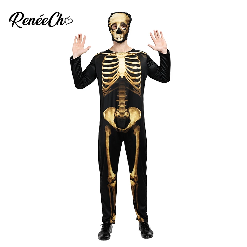 Reneecho Halloween Costume For Adult Men Gold Bone Costume Skeleton Costume Suit Jumpsuit Mask Set Day Of The Dead Cosplay 
Reneecho Halloween Costume For Adult Men Gold Bone Costume Skeleton Costume Suit Jumpsuit Mask Set Day Of The Dead Cosplay