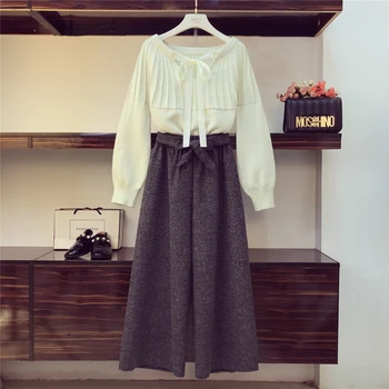 2019 New Spring Autumn Fashion Women's Sets Bow Loose V Neck Knitted Shirts + Loose Wide Leg Long Trousers Female Pants Suits
2019 New Spring Autumn Fashion Women's Sets Bow Loose V Neck Knitted Shirts + Loose Wide Leg Long Trousers Female Pants Suits