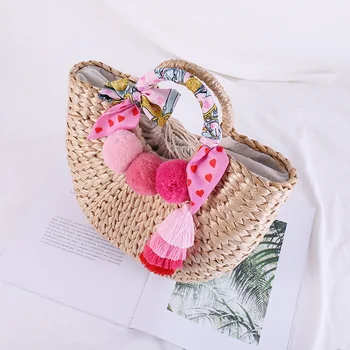 Pompom Rattan Straw Totes Summer Beach Bag Scarf decorative handle Wicker Bucket Basket Bag tassels Handbag braided wholesale
Pompom Rattan Straw Totes Summer Beach Bag Scarf decorative handle Wicker Bucket Basket Bag tassels Handbag braided wholesale