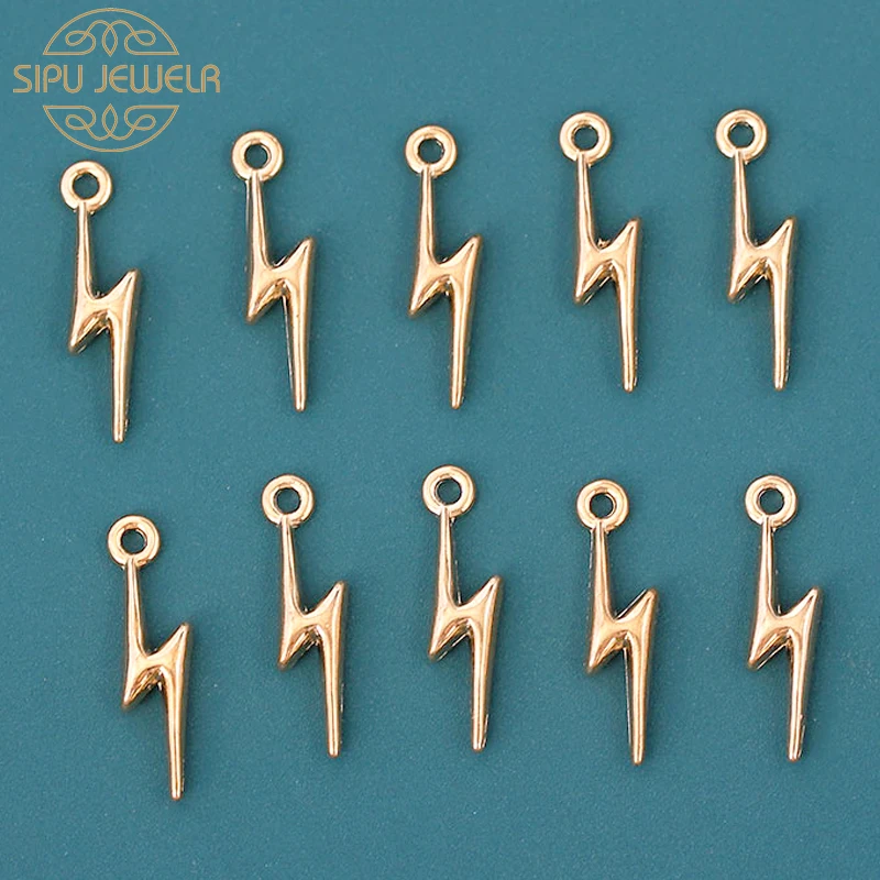 

10Pcs Popular Mini Lightning Charms 20*6mm Gold Color Metal Natural Phenomenon Necklace Pendant Wholesale For DIY Jewelry Making