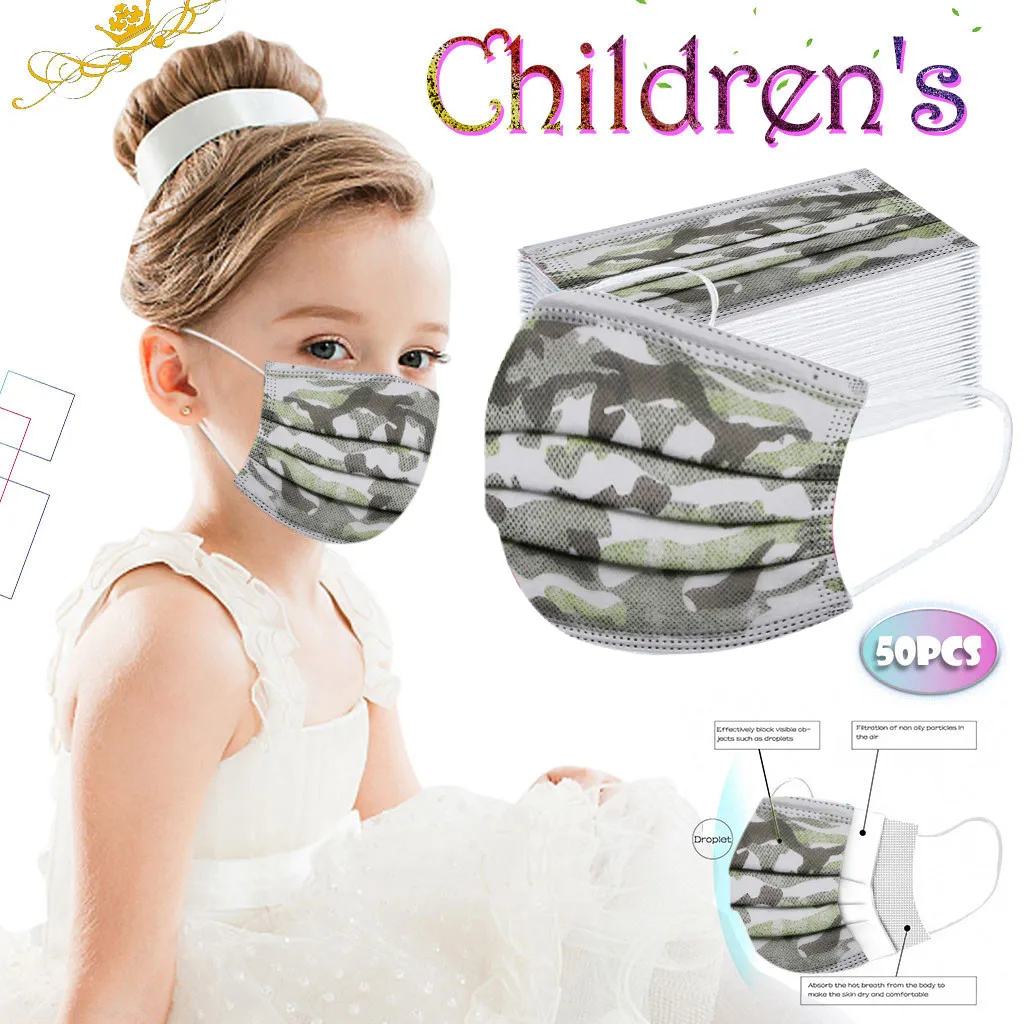 50pcs Camouflage Kids Disposable Mask 3 Layer Child Filter Hygiene Thicken Children's Face Mouth Earloop Fast Delievry New |