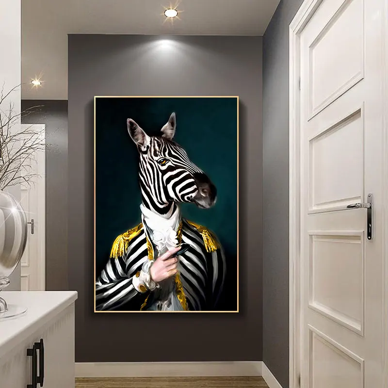 Abstract Portrait Posters and Prints Wall Art Canvas Painting Animal zebra gentleman Picture for Living Room QUADROS Home Decor | Дом и сад