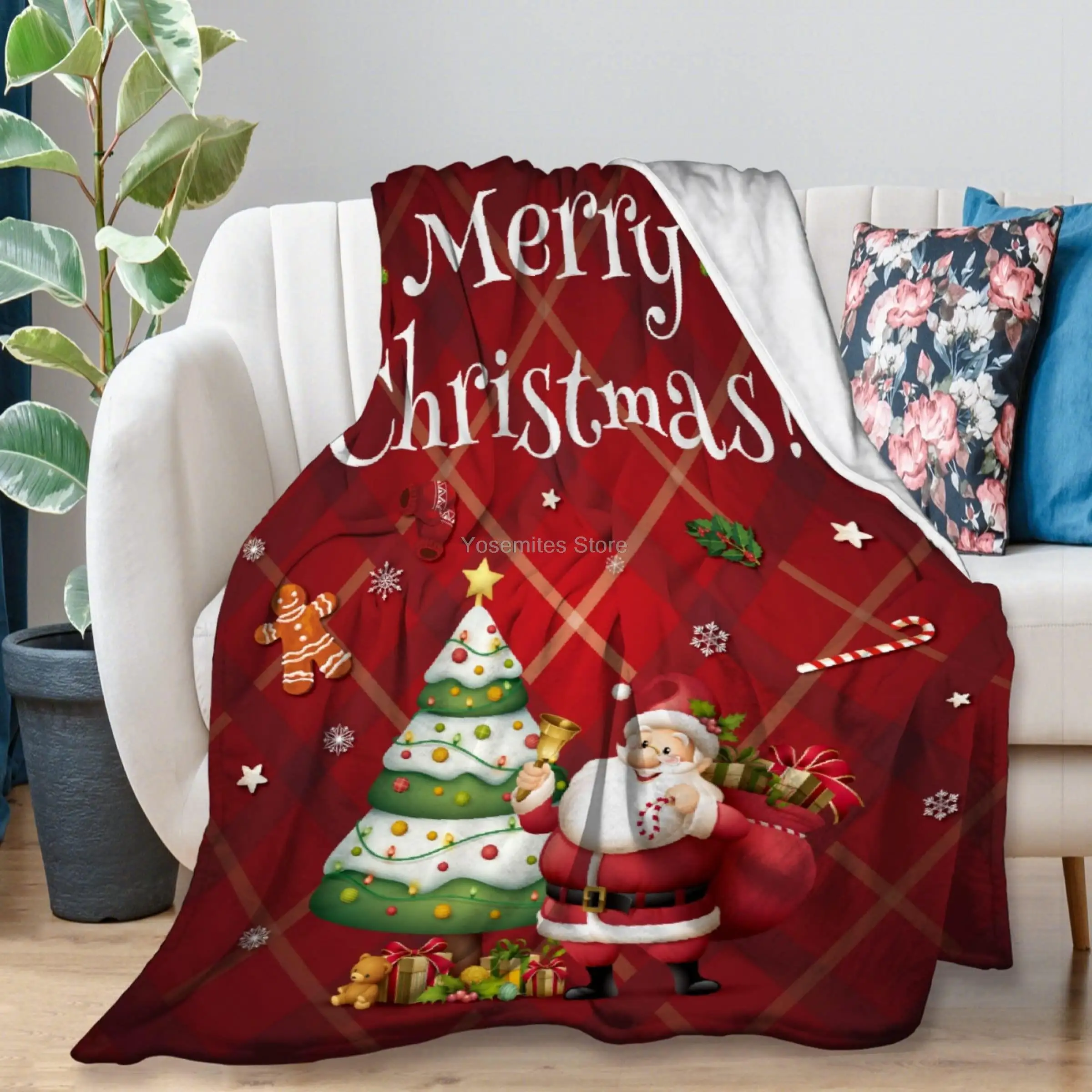 

Yaoola Merry Christmas Flannel Blanket, All Season Soft Cozy Plush Bed Throw fit Bedroom Living Room Sofa Couch Bedding Office C