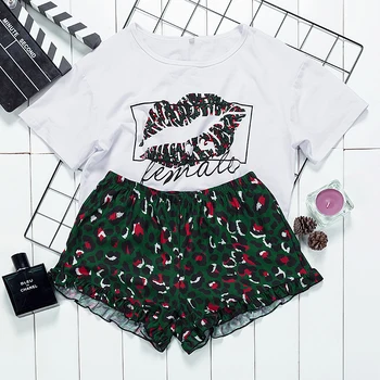 Summer Women Pajamas Casual Short Sleeve Ruffle Leopard Shorts Lips Print White Ladies T Shirt Home Wear Sleepwear Cute Pattern
Summer Women Pajamas Casual Short Sleeve Ruffle Leopard Shorts Lips Print White Ladies T Shirt Home Wear Sleepwear Cute Pattern