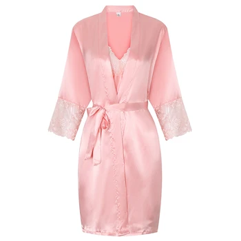Cute Solid Pink Women Kimono Robe Exquisite Lace Half Sleeve Wedding Robe Comfortable Satinsoft Bathrobe Gown Intimate Lingerie
Cute Solid Pink Women Kimono Robe Exquisite Lace Half Sleeve Wedding Robe Comfortable Satinsoft Bathrobe Gown Intimate Lingerie