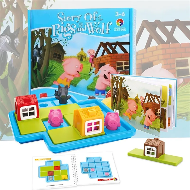Фото Kids Educational Toys Child Smart Hide & Seek Board Games Three Little Piggies 48 Challenge with Solution IQ Training | Игрушки и