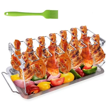 Barbecue Grill, Stainless Steel Grill with Drip Tray, with Silicone Brush, Can Hang Up to 14 Chicken Legs and Wings
Barbecue Grill, Stainless Steel Grill with Drip Tray, with Silicone Brush, Can Hang Up to 14 Chicken Legs and Wings