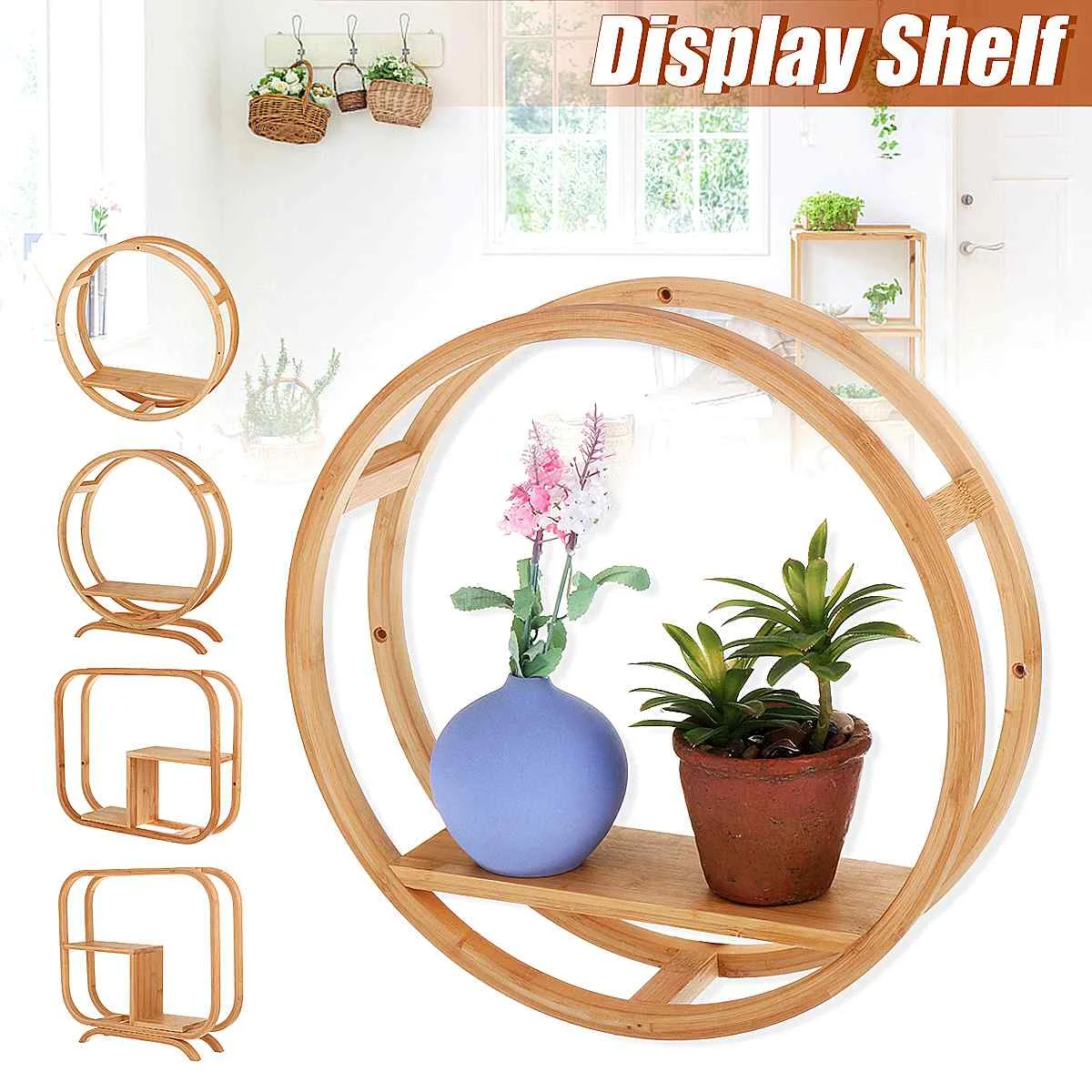 Wooden Storage Rack Stand Holder Simple Display Hanging Shelf Stand Wall-mounted Table Rack DIY Decoration Home Storage Shelf