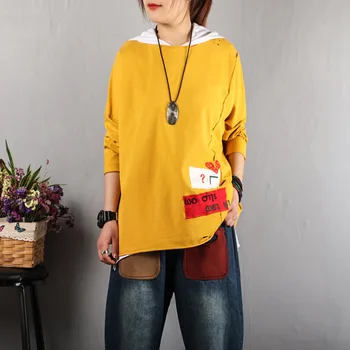 Women's Loose-fit Long-sleeve Cotton T-shirt 2020 Summer Vintage Cartoon Embroidered Patch Hooded Top And Tees Fashion Pullover
Women's Loose-fit Long-sleeve Cotton T-shirt 2020 Summer Vintage Cartoon Embroidered Patch Hooded Top And Tees Fashion Pullover