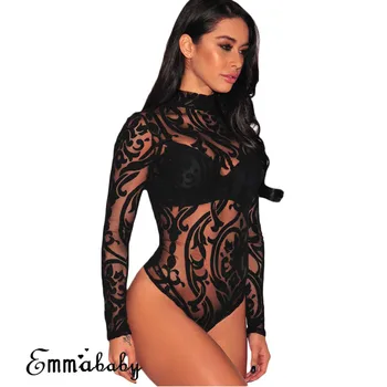 Women Sexy Sheer Mesh Lace Jumpsuit Long Sleeve Stretch Top Turtleneck Bodysuit Party Clubwear Playsuits 
Women Sexy Sheer Mesh Lace Jumpsuit Long Sleeve Stretch Top Turtleneck Bodysuit Party Clubwear Playsuits