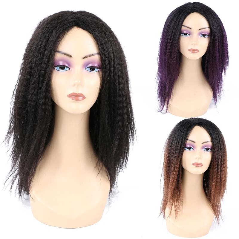 

Long Synthetic Yaki Straight Wigs for Black Women Ombre 150% Density Female Cosplay Hair Wig Middle Part Afro Kinky Straight Wig