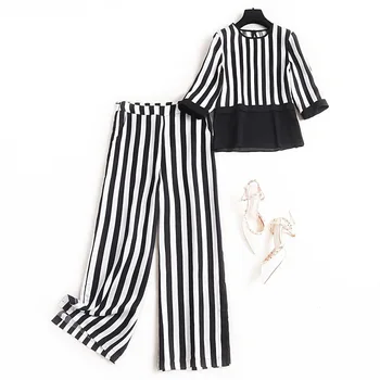 Women black white striped pant suit new 2020 spring summer color block 3/4 sleeve chiffon tops and blouses casual two piece set
Women black white striped pant suit new 2020 spring summer color block 3/4 sleeve chiffon tops and blouses casual two piece set