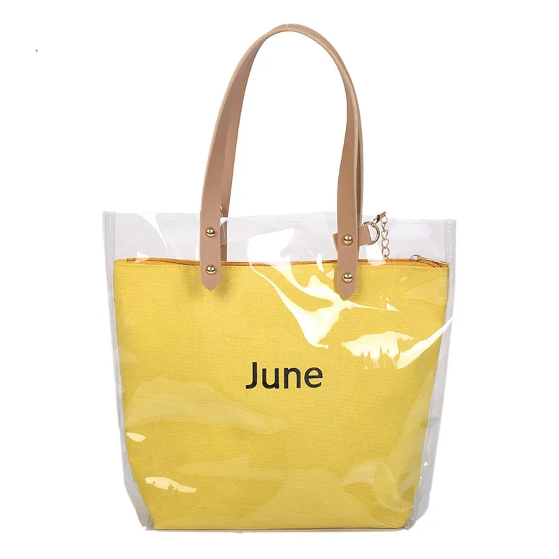 Ougger Large Women Bag Over Shoulder Handbags Summer Yellow Canvas Fashion Transparent Bags with Letter Chains for Shopping
Ougger Large Women Bag Over Shoulder Handbags Summer Yellow Canvas Fashion Transparent Bags with Letter Chains for Shopping