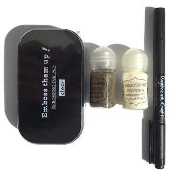 Gold clear Embossing powder with clear sticky ink pad and pen
Gold clear Embossing powder with clear sticky ink pad and pen