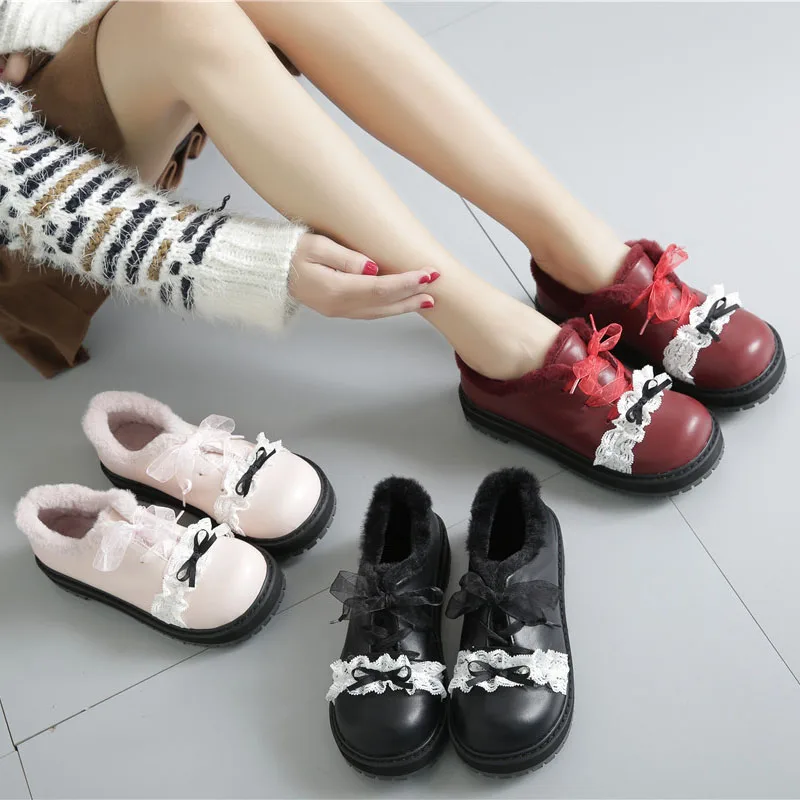 Winter sweet lolita shoes retro lace bowknot student kawaii shoes round head plus velvet thicken keep warm women shoes loli cos
Winter sweet lolita shoes retro lace bowknot student kawaii shoes round head plus velvet thicken keep warm women shoes loli cos