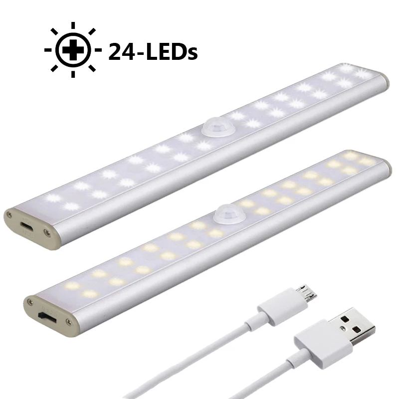 LED Under Cabinet Light PIR Motion Sensor Lamp 24 LED Wireless USB Rechargeable Kitchen Lights for Wardrobe Closets
LED Under Cabinet Light PIR Motion Sensor Lamp 24 LED Wireless USB Rechargeable Kitchen Lights for Wardrobe Closets