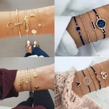 Bohemian Charm Chain Bracelets Bangles For Women Fashion Heart Compass Gold Silver Color Chain Bracelet Sets Dropshipping
Bohemian Charm Chain Bracelets Bangles For Women Fashion Heart Compass Gold Silver Color Chain Bracelet Sets Dropshipping