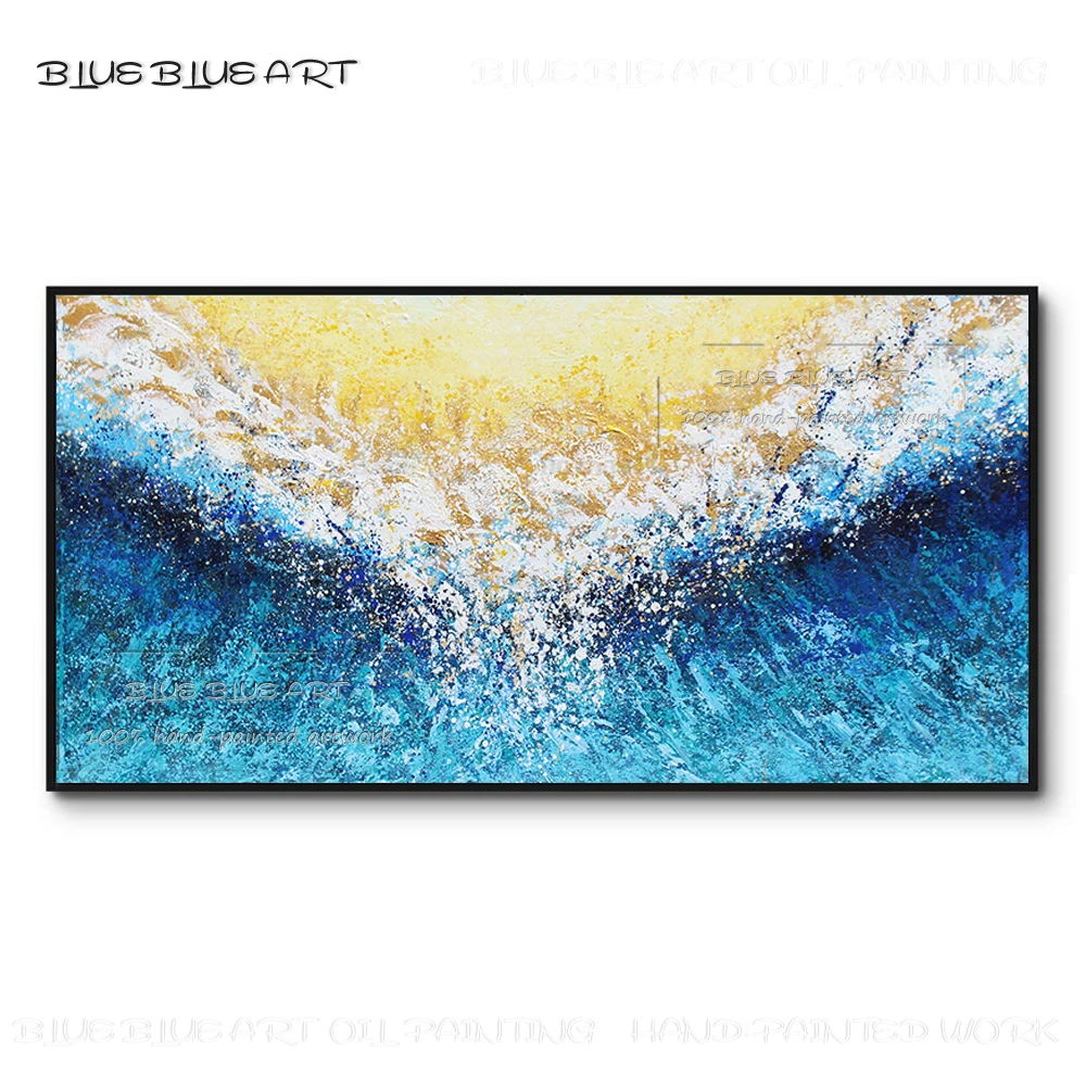 

Expert Artist Pure Hand-painted High Quality Gold and Blue Oil Painting on Canvas Abstract Blue Painting for Living Room Decor