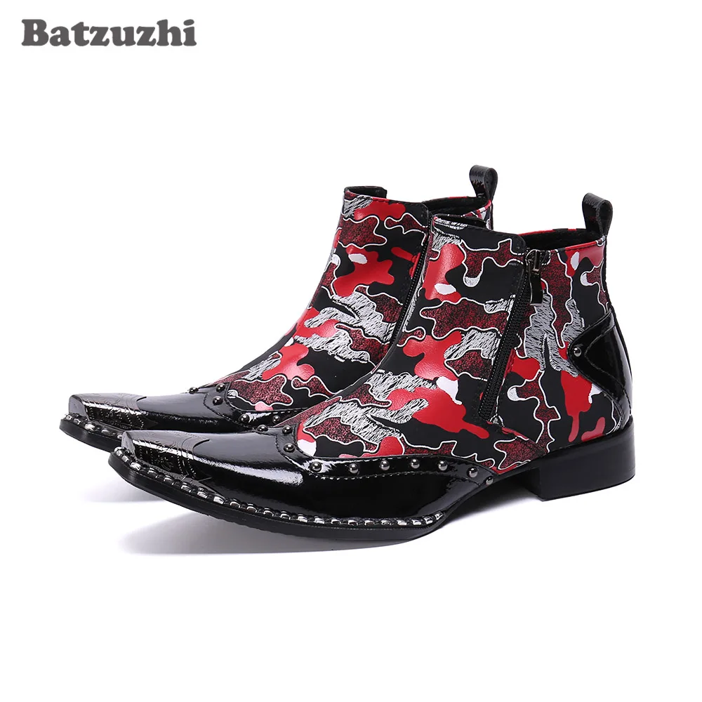 

Batzuzhi Men's Boots Pointed Metal Tip Punk Rock Ankle Leather Boots Formal Business Party and Wedding, Big Size US6-US12