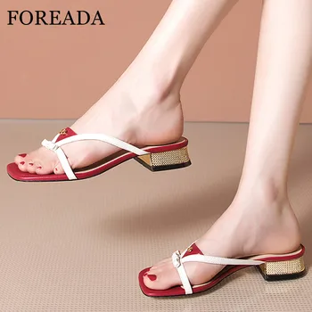 FOREADA Woman Med Heels Real Leather Flip Flop Slides Square Toe Slippers Metal Decoration Block Heel Shoes Bow Lady Sandals 40
FOREADA Woman Med Heels Real Leather Flip Flop Slides Square Toe Slippers Metal Decoration Block Heel Shoes Bow Lady Sandals 40