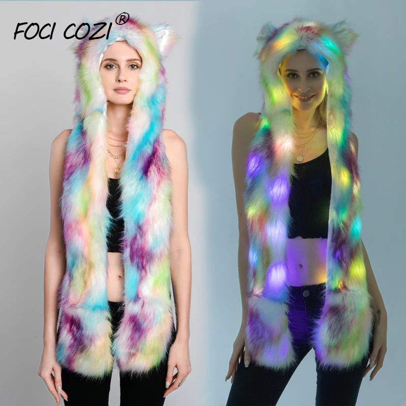 Tie Dye Faux Fur 3 in 1 Multifunctional Hat With Led Lighting Winter Hat And Scarf For Women Animal Hats With Paws For Adult
Tie Dye Faux Fur 3 in 1 Multifunctional Hat With Led Lighting Winter Hat And Scarf For Women Animal Hats With Paws For Adult