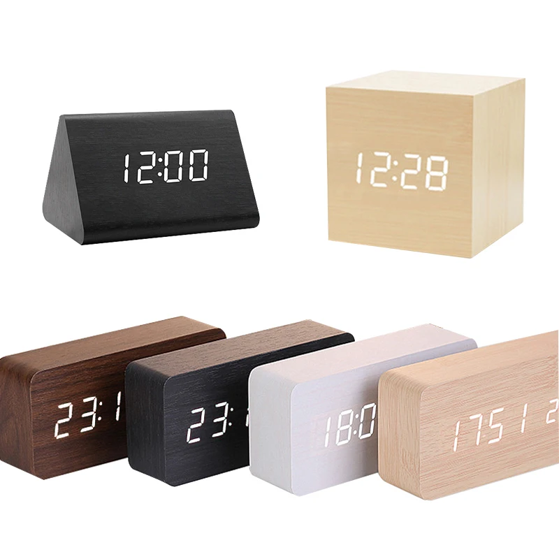 

NEW Clocks LED Wooden Alarm Clock Watch USB/AAA Powered Table Voice Control Digital Wood Despertador Electronic Desktop clock