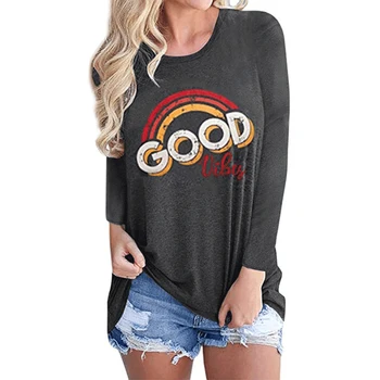 Women Long Sleeve T-shirt Graphic Tees Letter Good Vibe Printed Tee Top Female Summer Casual Tops Tee Shirt Rainbow Print Shirts
Women Long Sleeve T-shirt Graphic Tees Letter Good Vibe Printed Tee Top Female Summer Casual Tops Tee Shirt Rainbow Print Shirts