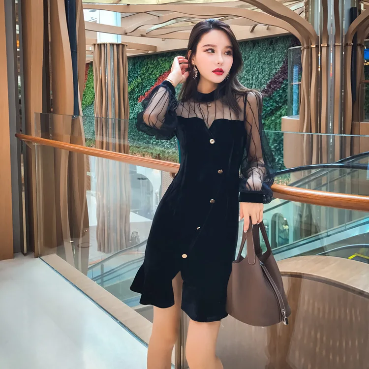 2019 Autumn New Style Korean-style Fashion Sexy Lace Transparent Joint Slim Fit Flounced Night Club Style Dress Women's
2019 Autumn New Style Korean-style Fashion Sexy Lace Transparent Joint Slim Fit Flounced Night Club Style Dress Women's