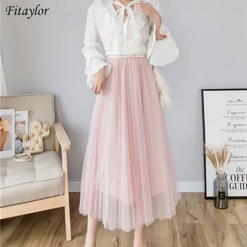 Fitaylor High Waist Women A-line Long Mesh Skirts Causal Female Solid Color Tulle Elastic Waist Pink White Pleated Skirt
Fitaylor High Waist Women A-line Long Mesh Skirts Causal Female Solid Color Tulle Elastic Waist Pink White Pleated Skirt