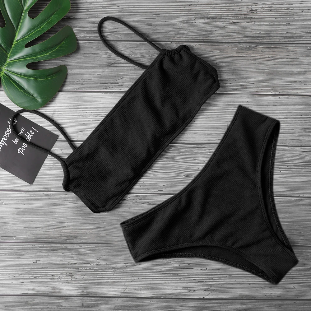 Sexy Bikini Set Push Up Swimwear Women Thong Bikinis Pure Color