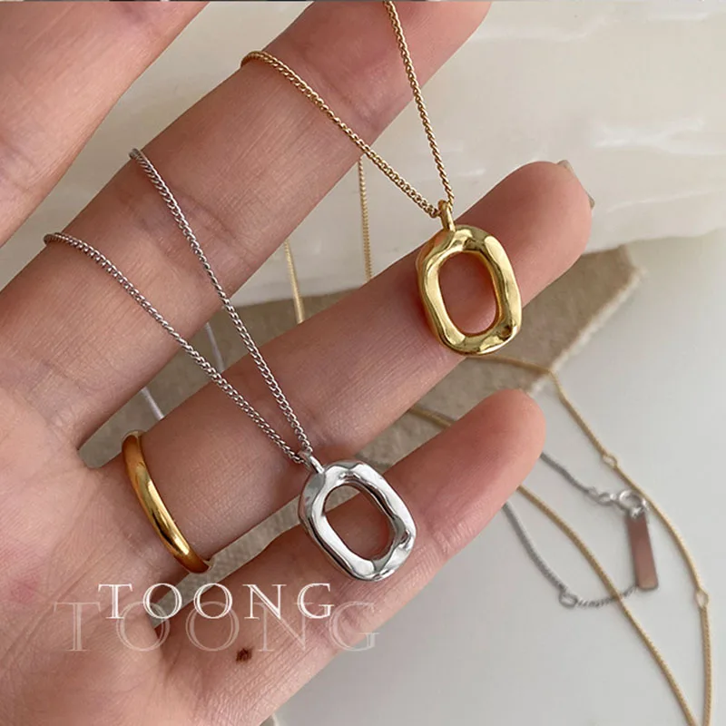 

Minimalist S925 Charm Necklace for Women Couples New Fashion Ellipse Geometry Pendant Party Jewelry Gift