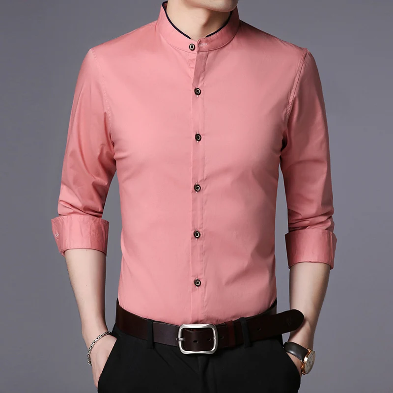 

Fashion Brand Shirt Men Mandarin Collar Long Sleeve Regular Fit Cotton Autumn Black Korean Dress Shirt Casual Men Clothes