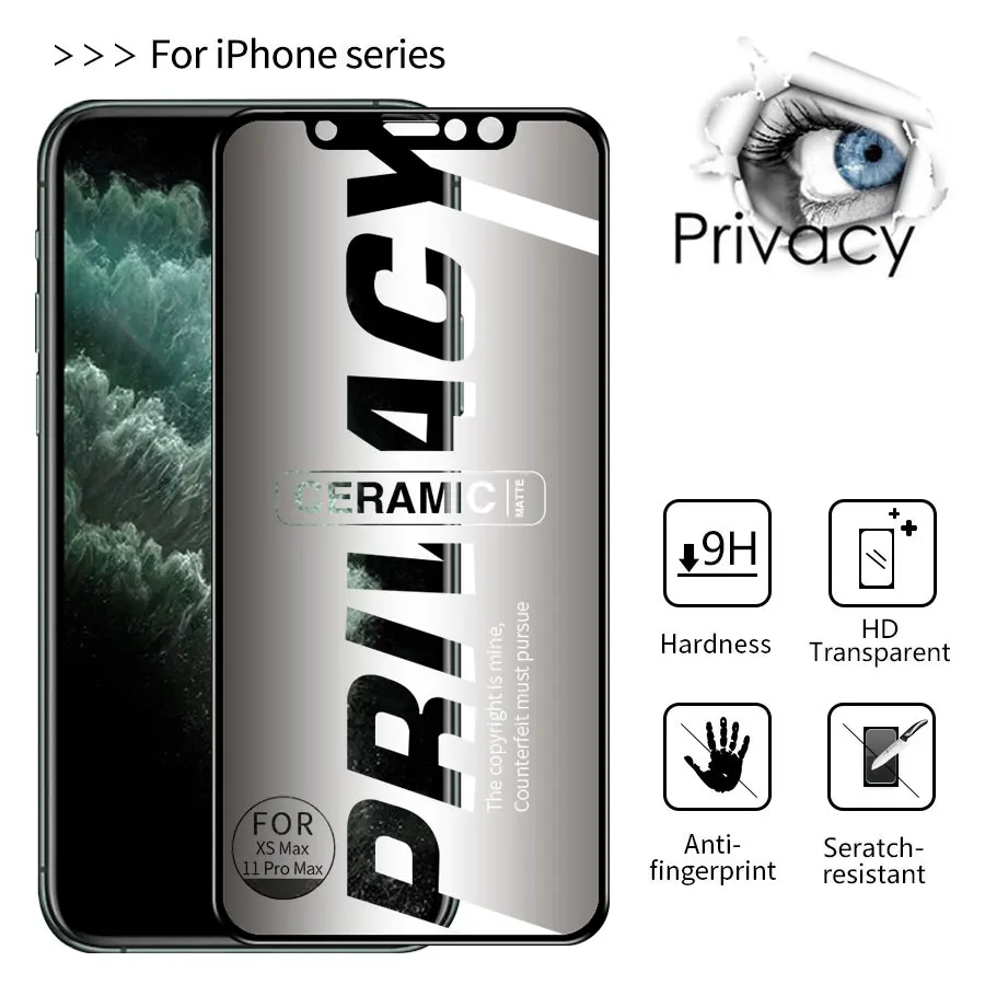 Матовое защитное стекло антишпионское с полным покрытием для IPhone 12 Mini 11 Pro Max X XS XR 7