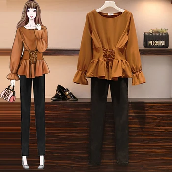 2020 Spring 2 Piece Sets Women Retro Cross lace up Flare Sleeve casual Shirt + Office OL pencil Pants Lady Blouse Set Plus Size
2020 Spring 2 Piece Sets Women Retro Cross lace up Flare Sleeve casual Shirt + Office OL pencil Pants Lady Blouse Set Plus Size