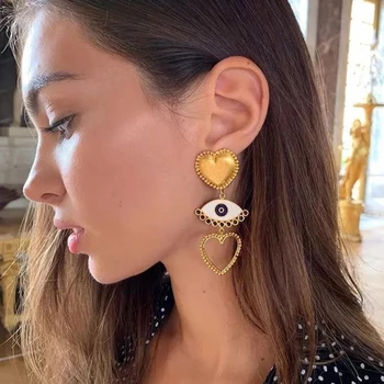 Lucky Eye Heart Turkish Evil Eye Charm Drop Earrings Alloy Gold Color Long Dangle Earrings for Women Girls Fashion Jewelry LE445
Lucky Eye Heart Turkish Evil Eye Charm Drop Earrings Alloy Gold Color Long Dangle Earrings for Women Girls Fashion Jewelry LE445