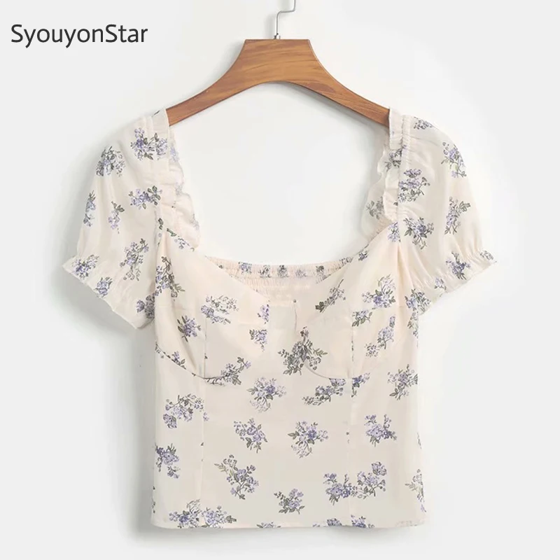 SyouyonStar Women White Elastic Blouse Sweet Square Collar Floral Print Short Tops 2019 Ruffles Short Sleeve Shirts Summer
SyouyonStar Women White Elastic Blouse Sweet Square Collar Floral Print Short Tops 2019 Ruffles Short Sleeve Shirts Summer