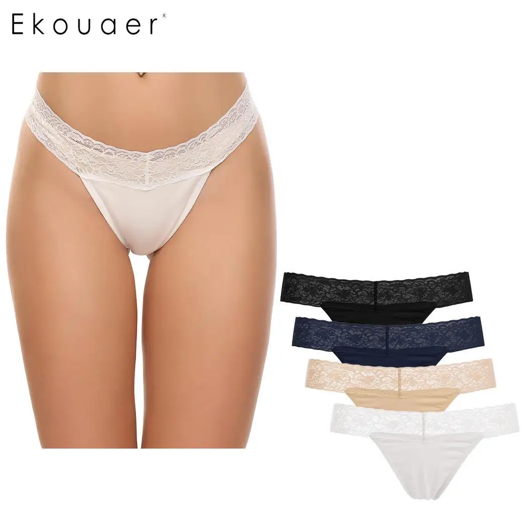Ekouaer 4 Pieces Women Soft Lingerie Panties Set Lace Trim Thong Cotton Briefs Underwear Intimate Seamless Sexy Underpants S-XXL 
Ekouaer 4 Pieces Women Soft Lingerie Panties Set Lace Trim Thong Cotton Briefs Underwear Intimate Seamless Sexy Underpants S-XXL