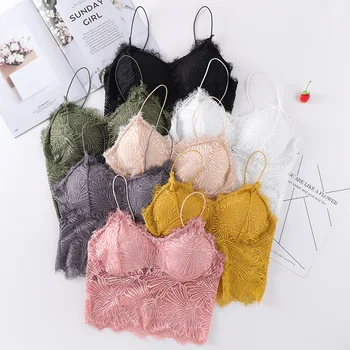 Online Celebrity Spaghetti Strap Eyelash Lace Beauty Back Wrap-around Tube Top Non-Steel Ring with Chest Pad Base Camisole Bra