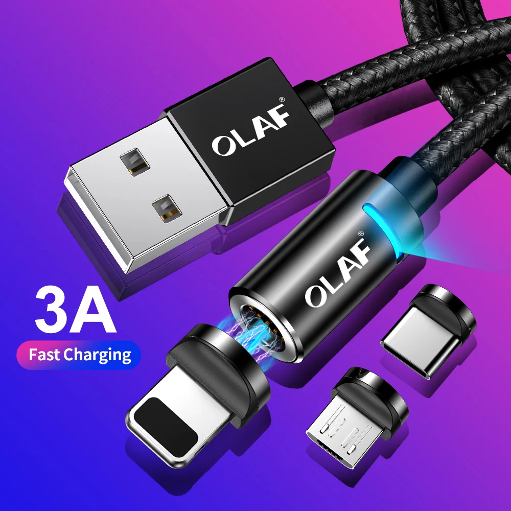 Магнитный кабель OLAF 2 м Micro USB Type C для iPhone освещения 1 3 А провод быстрой зарядки