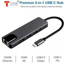 USB C Hub Adapter 5-in-1 USB-C Multiport Adapter with 4K HDMI Ethernet Input 2USB 3.0 Ports USB C PD Charging for MacBook Air 
USB C Hub Adapter 5-in-1 USB-C Multiport Adapter with 4K HDMI Ethernet Input 2USB 3.0 Ports USB C PD Charging for MacBook Air