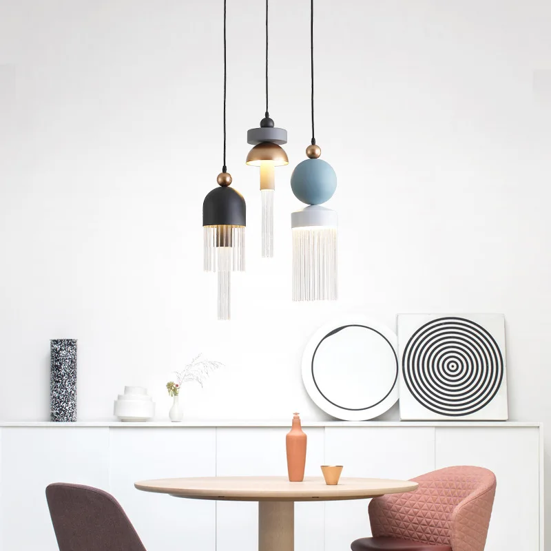 Description Picture 5 of itemnordic Italian design tassel  pendant lights Modern Simple Bedroom Restaurant Bedside Hanging Lamp Home Decor Fixtures luminaire