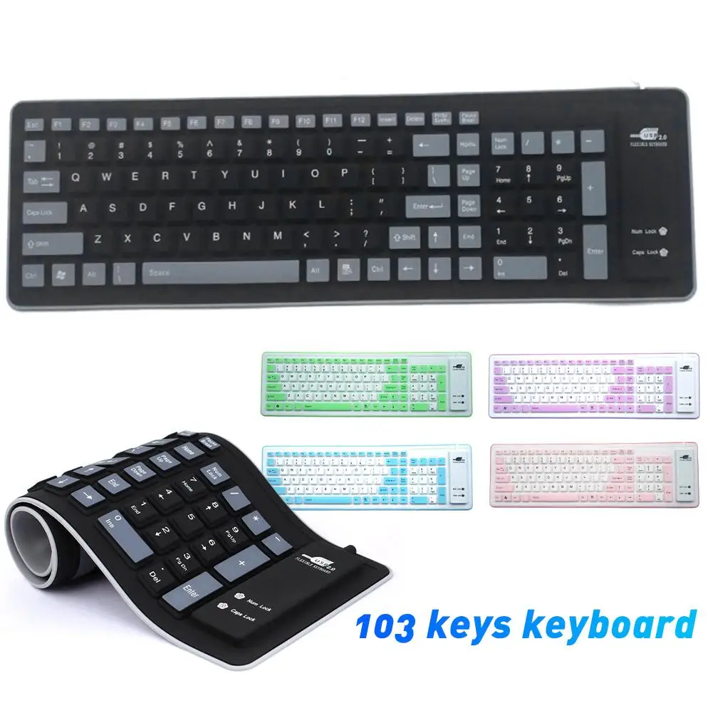 103 Keys Portable USB Keyboard Flexible Soft Silicone Gaming Keyboard Tablet Foldable Computer Keyboard Laptop
103 Keys Portable USB Keyboard Flexible Soft Silicone Gaming Keyboard Tablet Foldable Computer Keyboard Laptop