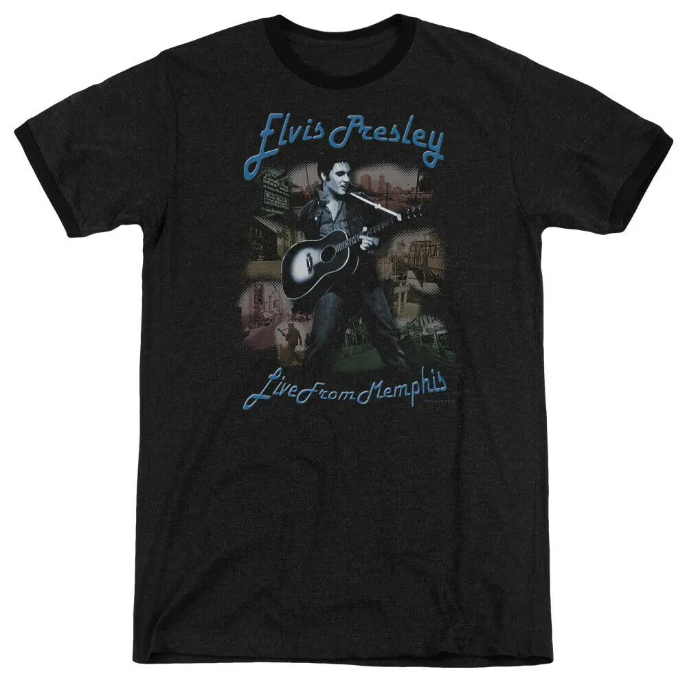 Elvis Presley Ringer T-Shirt Live from Memphis Black Tee Male Battery Funny Cotton Tops
Elvis Presley Ringer T-Shirt Live from Memphis Black Tee Male Battery Funny Cotton Tops