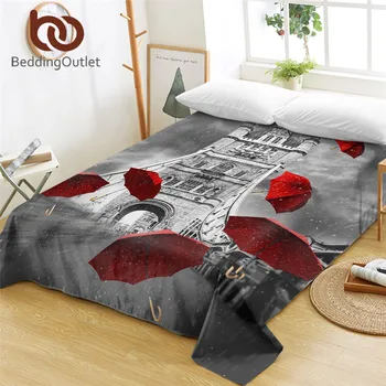 

BeddingOutlet Red Umbrella Bed Sheet England London Flat Sheet Tower Bridge on River Thames Bedspreads drap de lit 1Pc Dropship