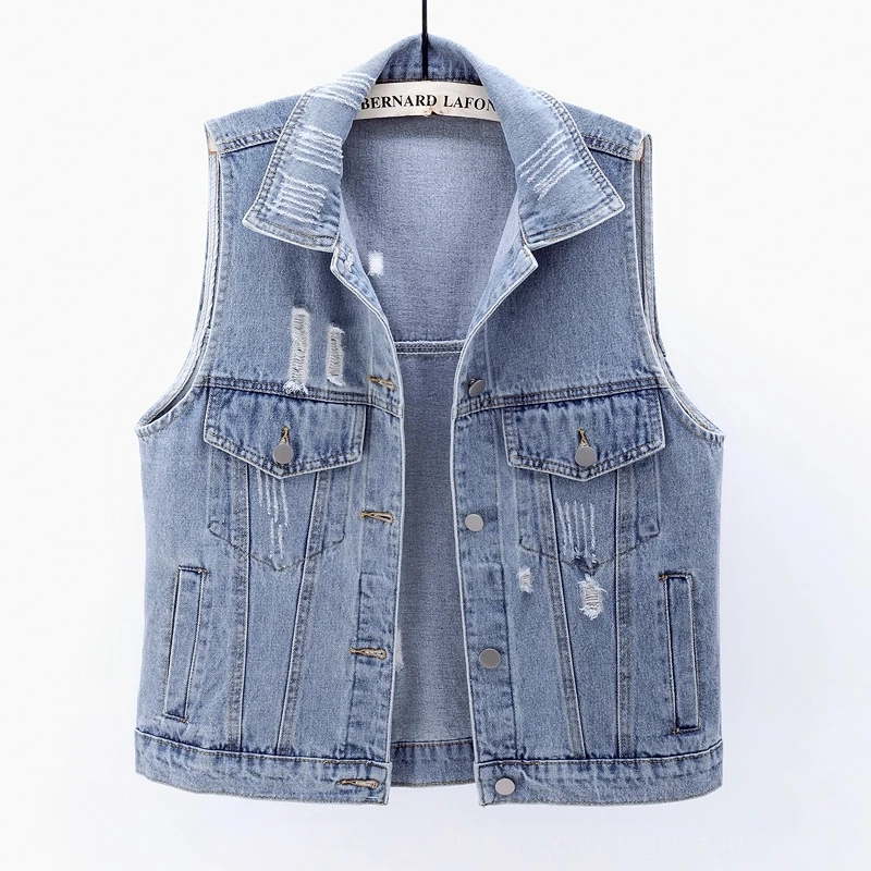 Vintage Blue Holes Denim Vest Women Casual Sleeveless Jacket Coat Spring Autumn Korean Loose Short Jeans Vests Female Waistcoat
Vintage Blue Holes Denim Vest Women Casual Sleeveless Jacket Coat Spring Autumn Korean Loose Short Jeans Vests Female Waistcoat
