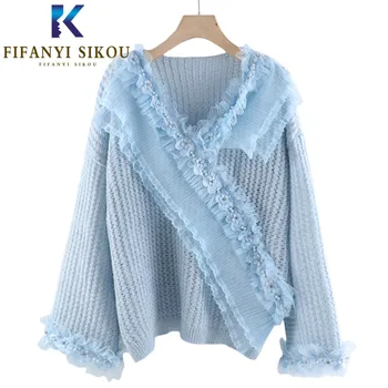 2020 Autumn Winter Women Knitted Sweater V-Neck Long Sleeve Loose Pullover Beading Fashion Warm Sweaters Female Jumpers Tops 
2020 Autumn Winter Women Knitted Sweater V-Neck Long Sleeve Loose Pullover Beading Fashion Warm Sweaters Female Jumpers Tops