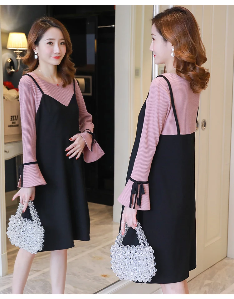 Pregnant Women Autumn Dress Long Flare Sleeve Patchwork Strap Knitting Dress Maternity Elegant A-line Dress Preppy Style Clothes
Pregnant Women Autumn Dress Long Flare Sleeve Patchwork Strap Knitting Dress Maternity Elegant A-line Dress Preppy Style Clothes