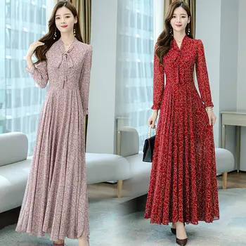2020 Spring and Autumn New Temperament Slimming Dress Bowknot V-neck Bronzing Long Dress Vintage Floral Dresses Pleated K1186
2020 Spring and Autumn New Temperament Slimming Dress Bowknot V-neck Bronzing Long Dress Vintage Floral Dresses Pleated K1186